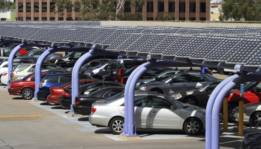 Real estate owners are beginning to use solar parking Lots to generate power